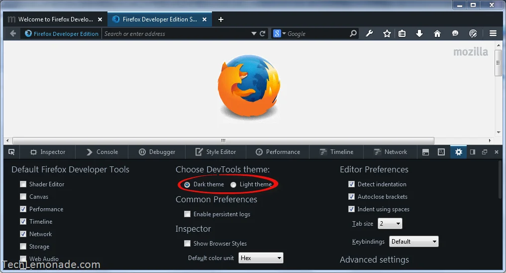 Firefox Developer Edition DevTools theme