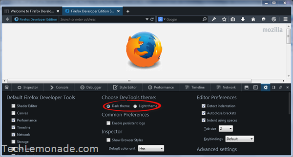 Firefox Developer Edition DevTools theme